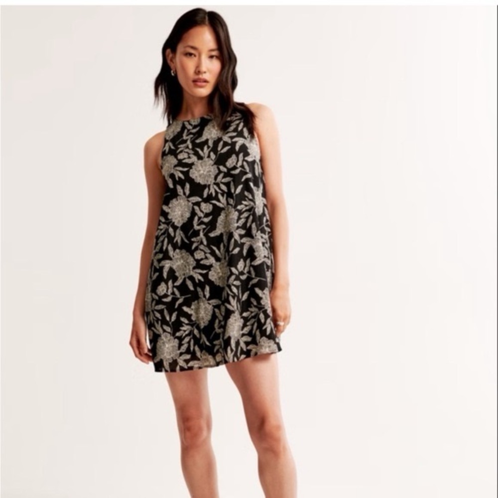 Abercrombie & Fitch Black Mini Dress with Cream Floral Print